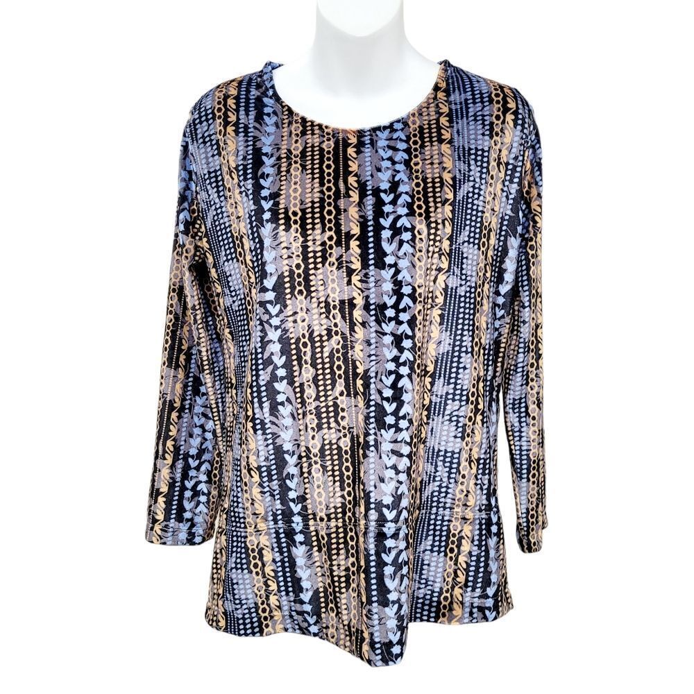 2/$20 Vintage 90s Blue With Gold Top Blouse Size: M